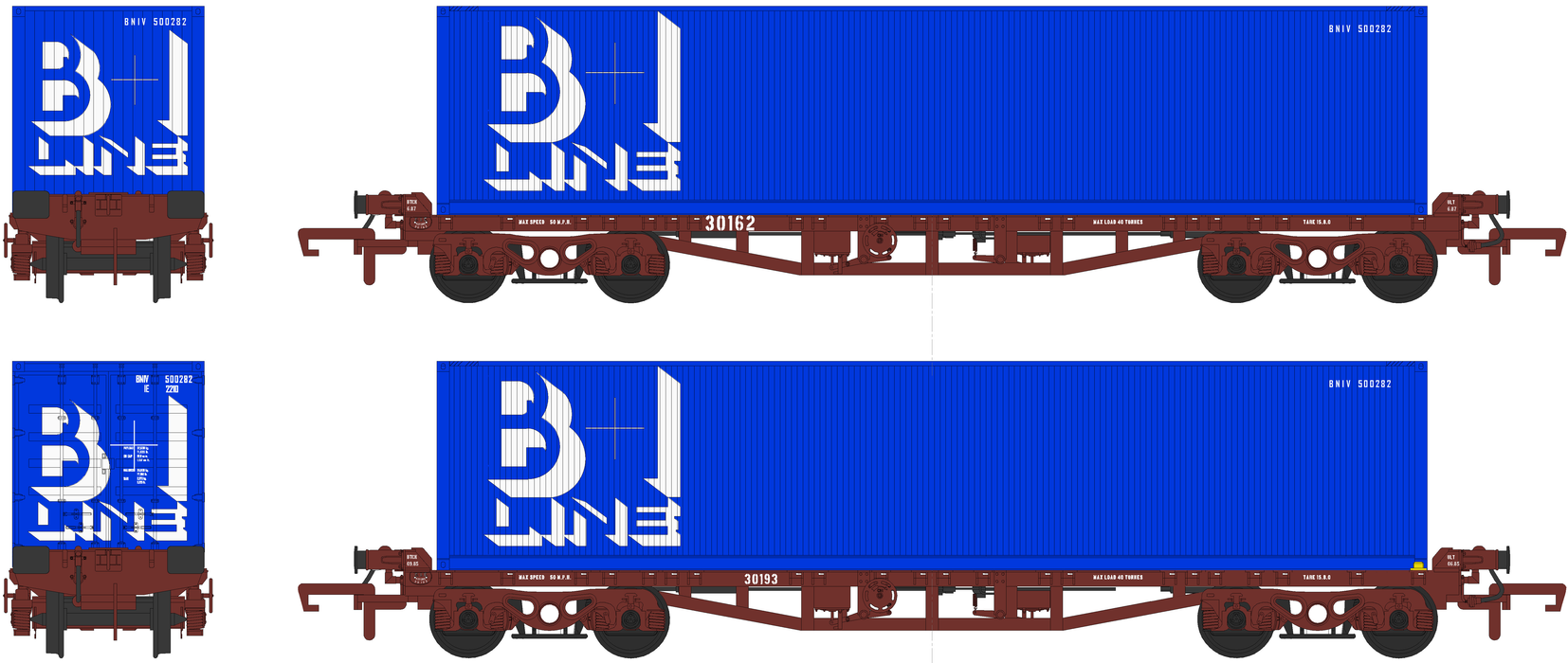 CIÉ/IR 42' Flat - Twin Pack - with 2 B&I 40’ Containers - B